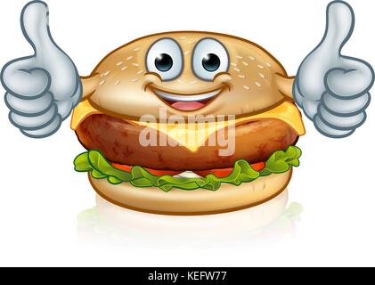 Burger Food Mascot personaggio Cartoon Illustrazione Vettoriale