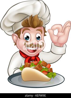 Chef Cartoon con Kebab Illustrazione Vettoriale