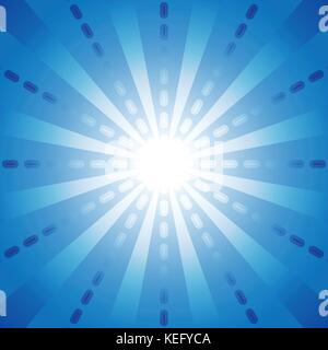 Linea blu tratteggiata con burst di inizio in ther centro per astratto concetto di sfondo Illustrazione Vettoriale