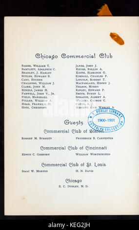 Banchetto IN ONORE DEL CHICAGO CLUB commerciale e gli ospiti da Boston, CINCINNATI & ST. LOUIS CLUB commerciale (detenute da) Organizzazioni commerciali DI SAN FRANCISCO (a) Mark Hopkins Institute (NYPL ADE 275 0079 Foto Stock