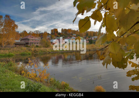 Ple, Russia - 11 settembre 2017 vista dall'alto di Plyos è una città nel distretto di Privolzhsky di Ivanovo oblast, Russia Foto Stock