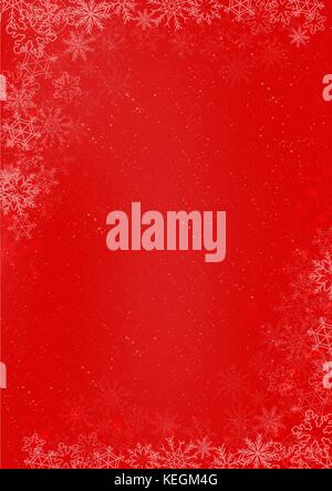 A3 dimensione internazionale - Inverno rosso Natale sfondo della carta con il simbolo del fiocco di neve confine Illustrazione Vettoriale