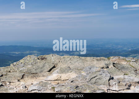 Vista sulle montagne, Beskidy, Babia Góra, Polonia. Foto Stock