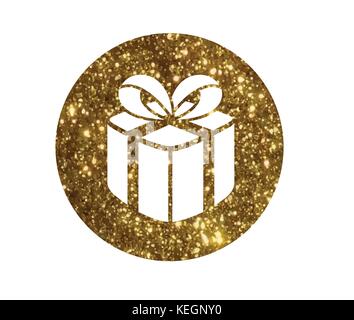 Il cerchio isolato glitter golden Christmas Holiday Gift Box icona Illustrazione Vettoriale