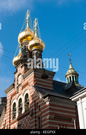 Cupole dorate del Alexander Nevsky chiesa a Copenaghen Foto Stock