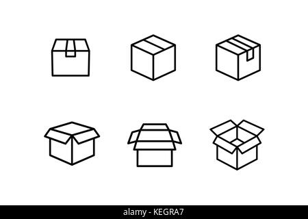 L'apertura, chiusura di consegna e di spedizione linea box icona impostare Illustrazione Vettoriale