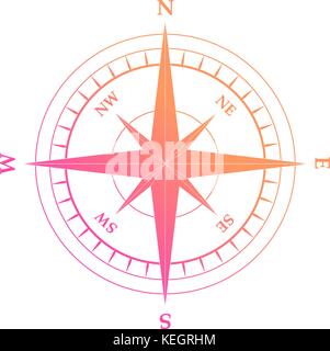 Vettore isolato sfumatura rosa e arancio compasso nautico simbolo di apparecchiature Illustrazione Vettoriale