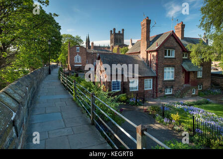 Chester City Walls in primavera, Chester, Cheshire, Inghilterra, Regno Unito Foto Stock