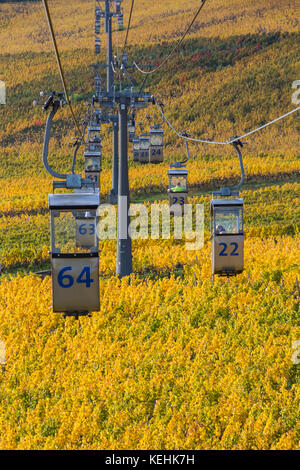 Rüdesheim am Rhein, città vinicola tedesca, vigneti autunnali e funivia Foto Stock