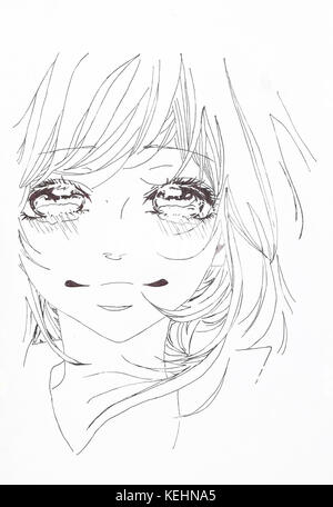 Disegno in stile anime. foto di una ragazza nella foto in stile anime giapponese Foto Stock