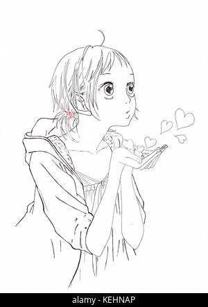Disegno in stile anime. foto di una ragazza nella foto in stile anime giapponese Foto Stock