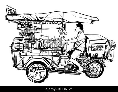 Bangkok, Tailandia. street food triciclo - illustrazione vettoriale Illustrazione Vettoriale