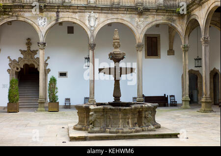 Fontana in Parador Hostal de Los Reyes Catolicos, Santiago de Compostela, Galizia, Spagna Foto Stock