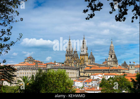 Catedral de Santiago de Compostela, il complesso della cattedrale cattolica romana dal parco Alameda, Galizia, Spagna settentrionale Foto Stock