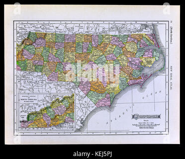 1911 mcnally mappa - North Carolina Raleigh Durham banca esterna asheville cape hatteras Foto Stock