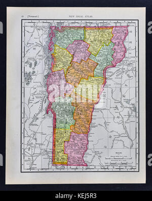 1911 mcnally mappa - vermont - montpelier rutland woodstock Lake Champlain Foto Stock