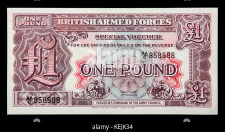 Forze Armate britanniche pubblicato le proprie banconote tra 1946 e 1972. Questo è il lato complementare di un £1 nota della seconda serie, rilasciati nel 1940s Foto Stock