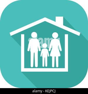 Icona di una famiglia protetto da un tetto di casa Illustrazione Vettoriale