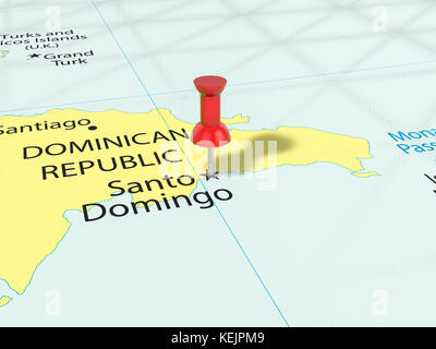 Puntina sullo sfondo della mappa di Santo Domingo. illustrazione 3d. Foto Stock