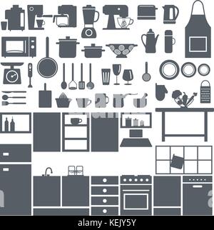 Elementi di cucina silhouette vettoriali icone. Illustrazione Vettoriale