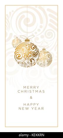 Vettore di auguri di Natale design scheda abstract swirl palla di Natale su sfondo bianco. Illustrazione Vettoriale