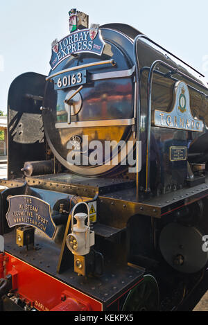 Il motore di vapore il 'Tornado' fermato a Taunton stazione ferroviaria per assumere acqua mentre si tira il Torbay Express in estate 2017 Foto Stock