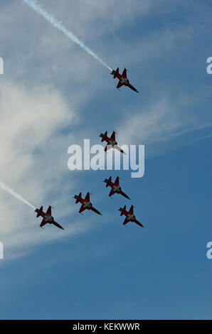 Sion, Svizzera - 15 settembre: Patrouille Suisse in il breitling air show: Settembre 15, 2017 a Sion in Svizzera Foto Stock