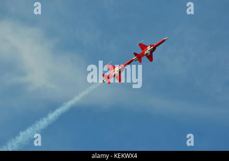 Sion, Svizzera - 15 settembre: la Patrouille Suisse in il breitling air show: Settembre 15, 2017 a Sion in Svizzera Foto Stock