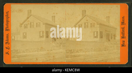 La "Vista di una casa" di S. F. Adams, dipinta tra il 1844 e il 1876, offre uno sguardo sull'architettura americana del XIX secolo. Il pezzo cattura la facciata dettagliata di una tipica casa di quell'epoca, mostrando stile architettonico e metodi di costruzione. Foto Stock