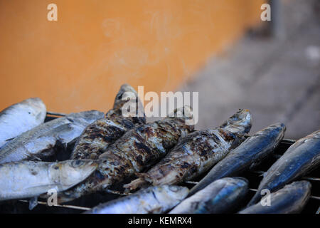 Appena sardine grigliate alla brace Foto Stock