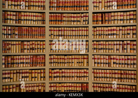 I libri sugli scaffali nella biblioteca di diritto del vecchio Mississippi State Capitol Building a Jackson, in Mississippi, Foto Stock