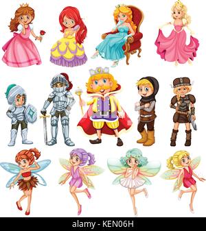 Set di fantasy cavalieri e principesse Illustrazione Vettoriale