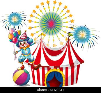 Illustrazione di un carnevale con un clown palloncini di contenimento su sfondo bianco Illustrazione Vettoriale