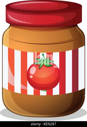 Illustrazione di un vasetto di marmellata di pomodoro su sfondo bianco Illustrazione Vettoriale
