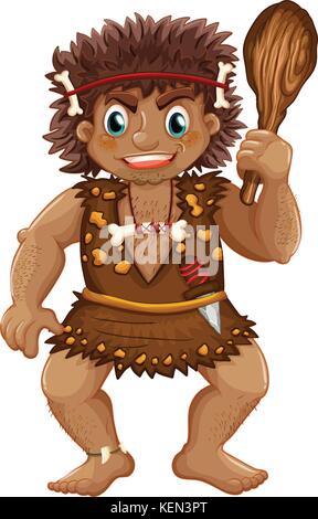 Illustrazione di un singolo caveman con bastone Illustrazione Vettoriale