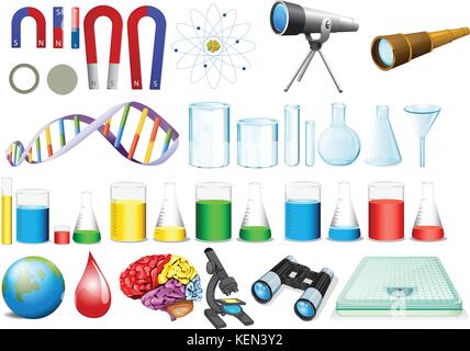 Illustrazione di una serie di attrezzature di scienza Illustrazione Vettoriale