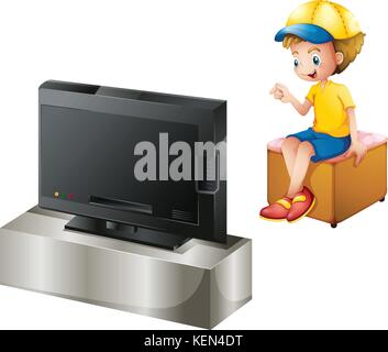 Illustrazione di un ragazzo guardando la tv su sfondo bianco Illustrazione Vettoriale