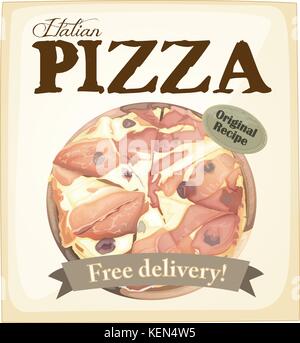 Pizza poster con testo e cibo Illustrazione Vettoriale