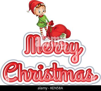 Merry christass neon stile con elf Illustrazione Vettoriale