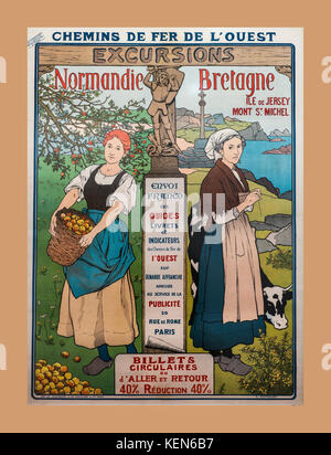 1930 Railwáys francese Poster Vintage Normandie Bretagne Escursione Chemins de fer de l'Ouest Bretagne Francia Foto Stock