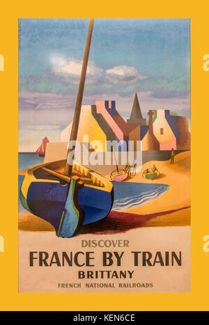 Vintage degli anni trenta le ferrovie francesi travel poster per la Bretagna Francia ' Scoprire la Francia In treno' Bretagna Francia Foto Stock