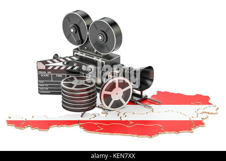 Cinematografia austriaca, industria cinematografica concetto. 3D rendering isolati su sfondo bianco Foto Stock