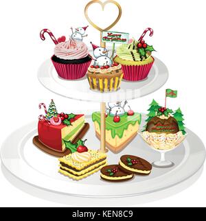 Illustrazione di un vassoio con tortine su sfondo bianco Illustrazione Vettoriale