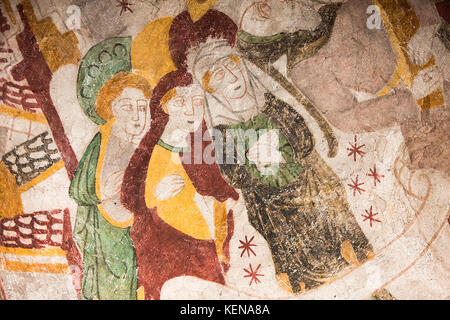 Danese del tardo medioevo religiosi dipinti ad affresco raffigurante una sezione dalla scena in cui Gesù sta portando la croce sul suo modo di crocifissione. Questo Foto Stock