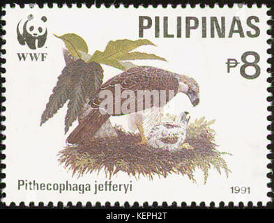 Pithecophaga jefferyi 1991 timbro delle Filippine 4 Foto Stock