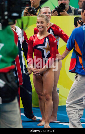 Shawn johnson (USA) in lizza nella qualificazione delle donne al 2008 olimpiadi estive a Pechino, Cina Foto Stock