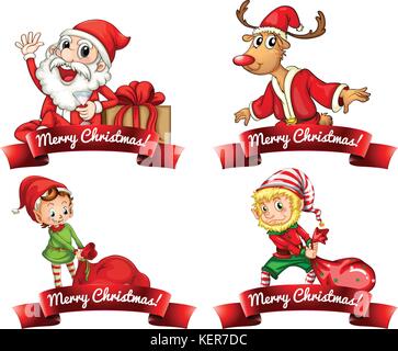 Set di etichette di natale su bianco Illustrazione Vettoriale
