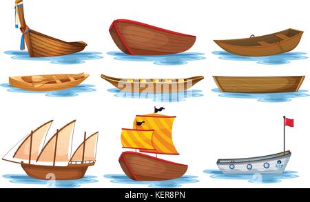 Illustrazione di diversi tipi di imbarcazioni Illustrazione Vettoriale