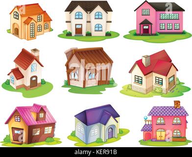 Illustrazione delle diverse case su sfondo bianco Illustrazione Vettoriale