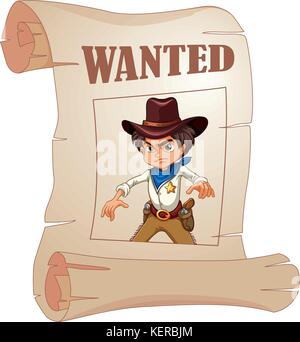 Illustrazione di un poster di un arrabbiato cowboy su sfondo bianco Illustrazione Vettoriale